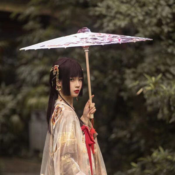 Китайски чадър за чадър със зелени прасковени цветя на едро