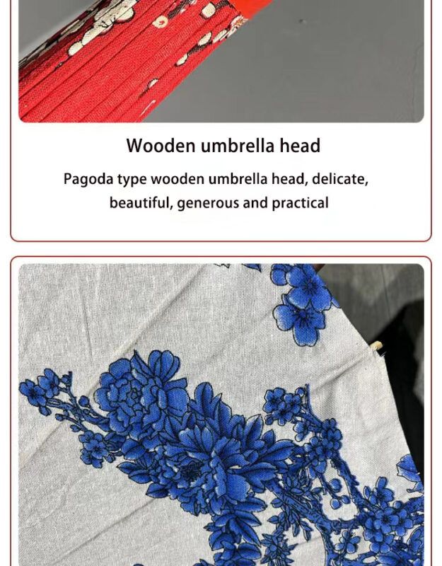 Traditional cotton parasol made of bamboo with bright red peony
