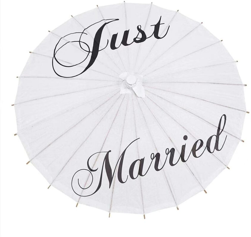 just married paper parasol