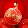 Chinese wedding festive bride red paper umbrella