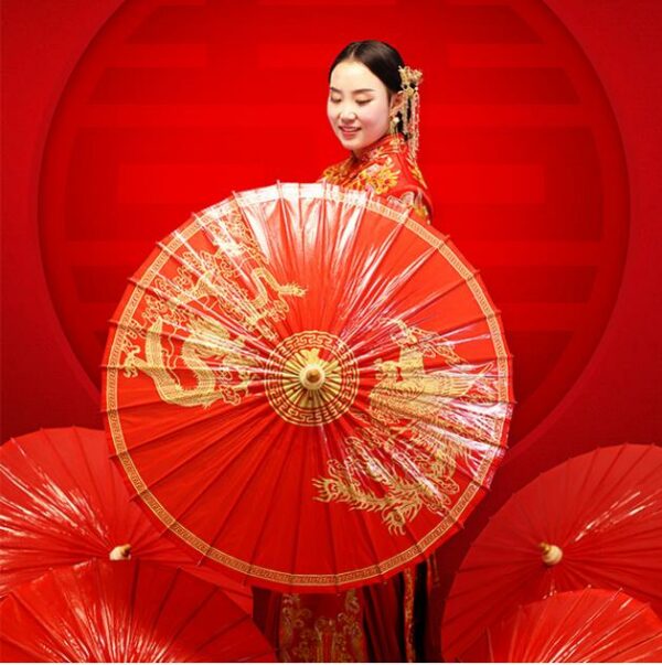 Chinese wedding festive bride red paper umbrella