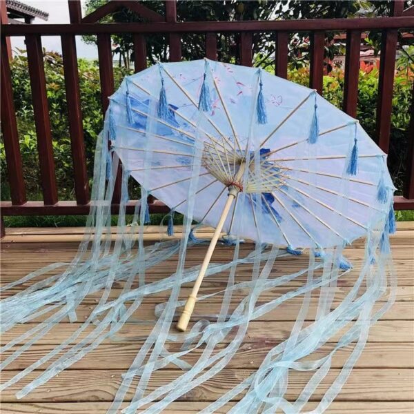 Classical fashion decorative silk long ribbon parasol
