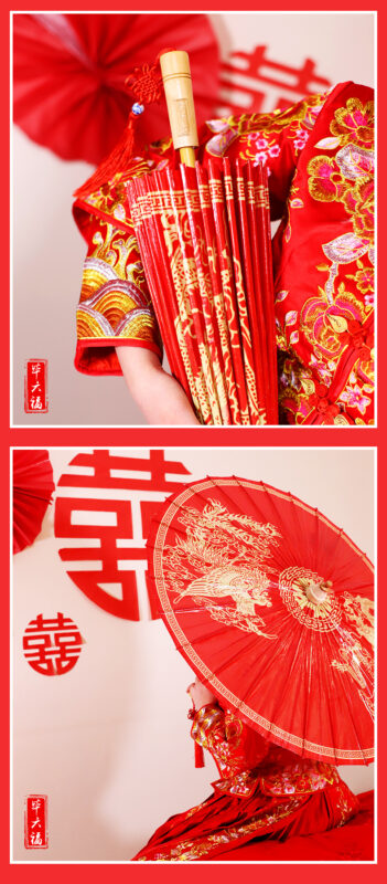 Red bamboo wedding parasol wholesale