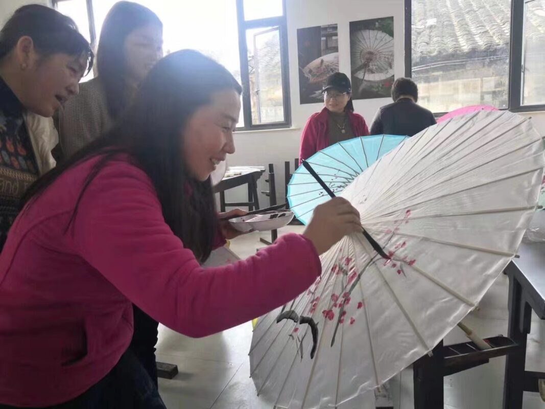 White paper umbrella into the kindergarten campus
