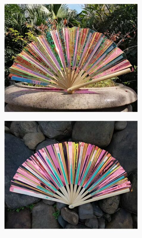 PVC Plastic Clack Large Bamboo Hand Folding Fan 